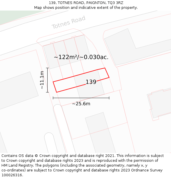 139, TOTNES ROAD, PAIGNTON, TQ3 3RZ: Plot and title map