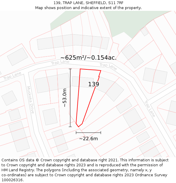 139, TRAP LANE, SHEFFIELD, S11 7RF: Plot and title map