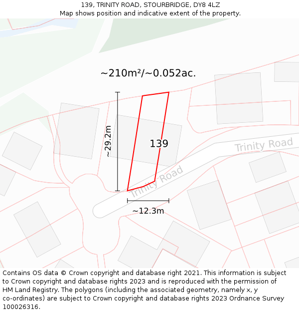 139, TRINITY ROAD, STOURBRIDGE, DY8 4LZ: Plot and title map
