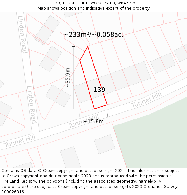 139, TUNNEL HILL, WORCESTER, WR4 9SA: Plot and title map