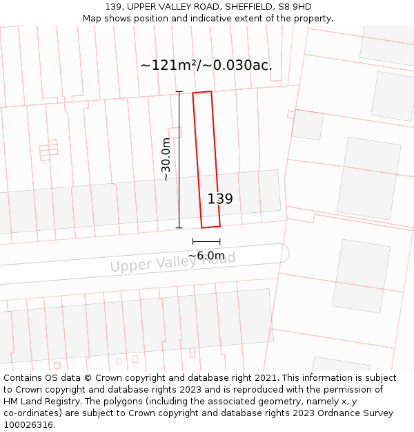 139, UPPER VALLEY ROAD, SHEFFIELD, S8 9HD: Plot and title map