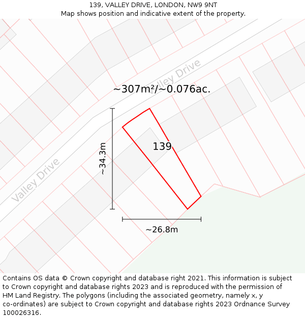 139, VALLEY DRIVE, LONDON, NW9 9NT: Plot and title map