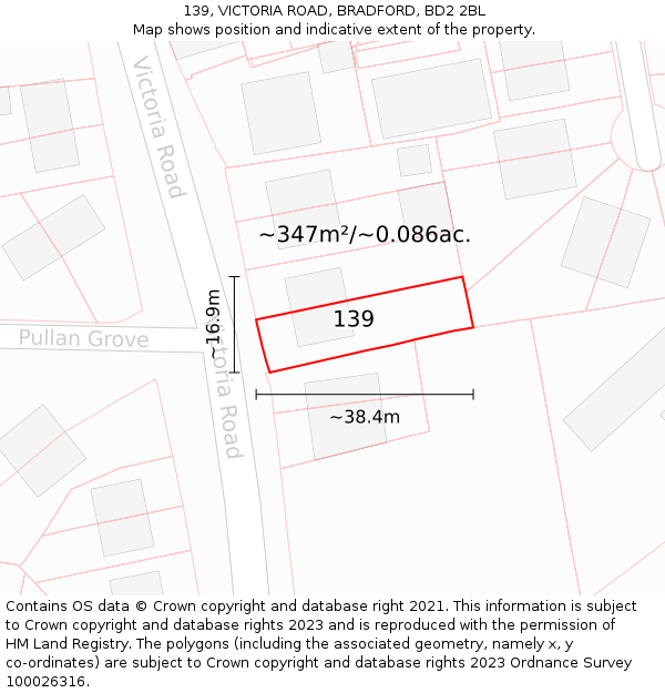 139, VICTORIA ROAD, BRADFORD, BD2 2BL: Plot and title map