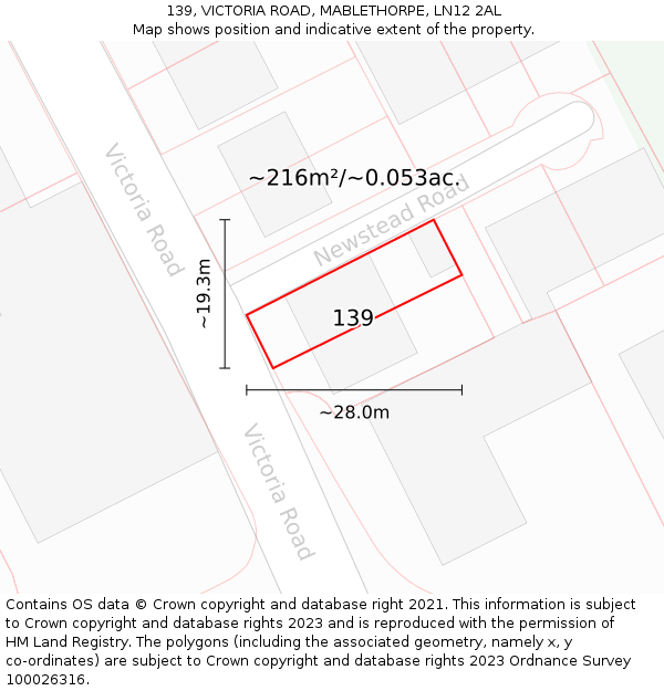 139, VICTORIA ROAD, MABLETHORPE, LN12 2AL: Plot and title map