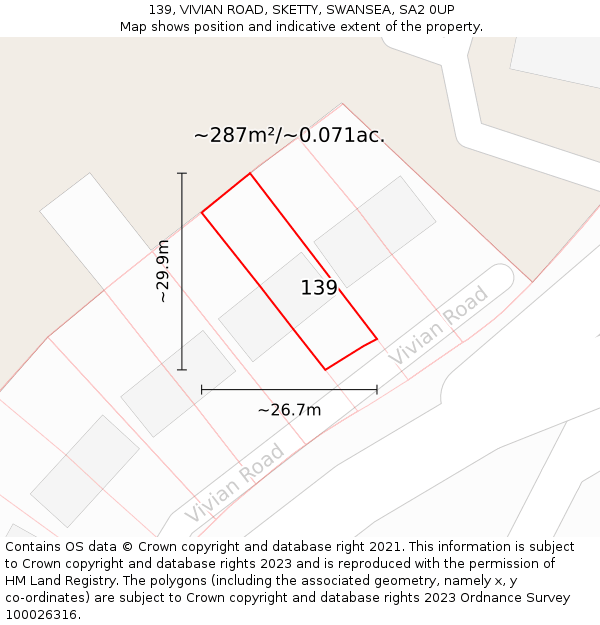 139, VIVIAN ROAD, SKETTY, SWANSEA, SA2 0UP: Plot and title map