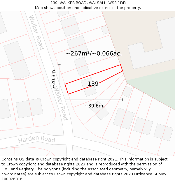 139, WALKER ROAD, WALSALL, WS3 1DB: Plot and title map