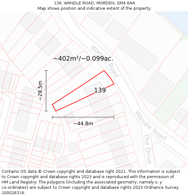 139, WANDLE ROAD, MORDEN, SM4 6AA: Plot and title map