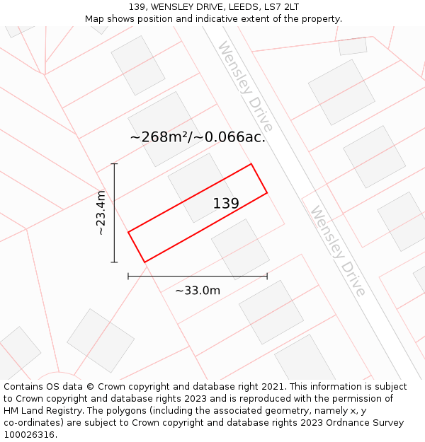 139, WENSLEY DRIVE, LEEDS, LS7 2LT: Plot and title map