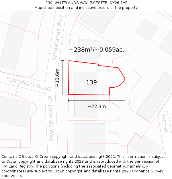139, WHITELANDS WAY, BICESTER, OX26 1AF: Plot and title map