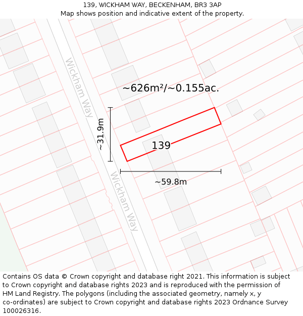 139, WICKHAM WAY, BECKENHAM, BR3 3AP: Plot and title map