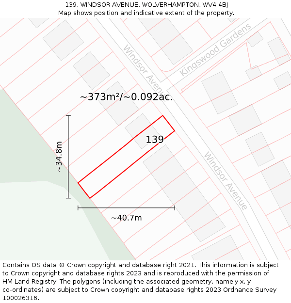 139, WINDSOR AVENUE, WOLVERHAMPTON, WV4 4BJ: Plot and title map