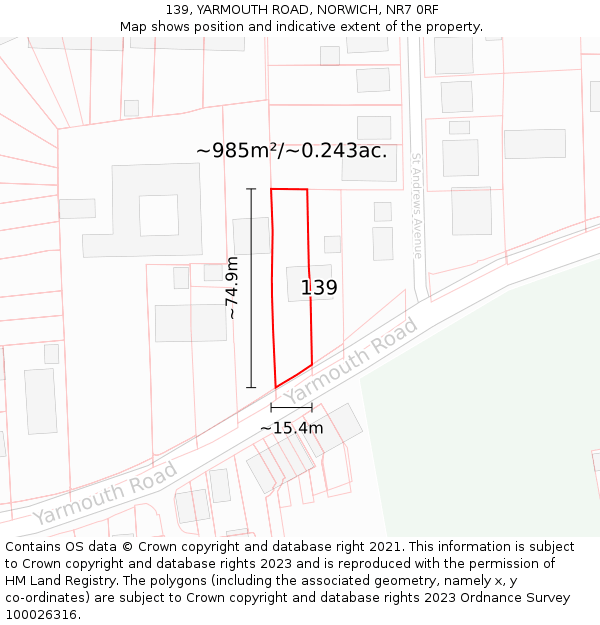 139, YARMOUTH ROAD, NORWICH, NR7 0RF: Plot and title map