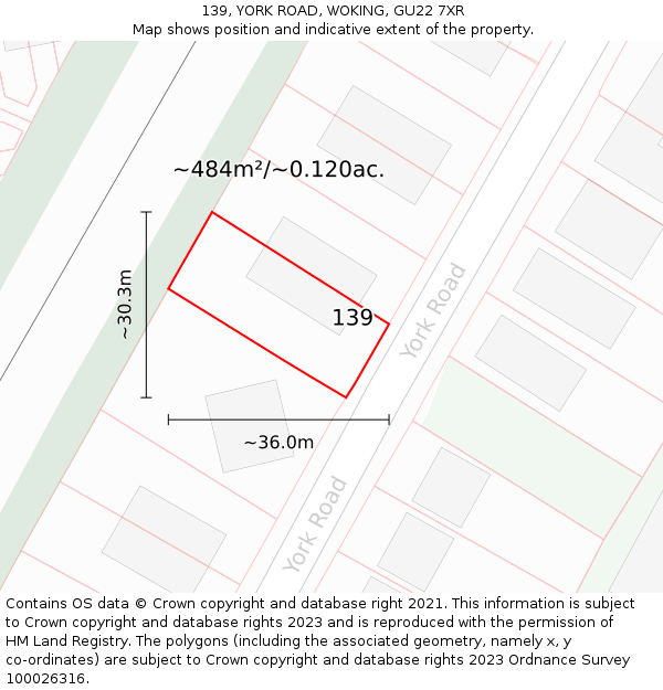 139, YORK ROAD, WOKING, GU22 7XR: Plot and title map