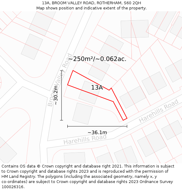 13A, BROOM VALLEY ROAD, ROTHERHAM, S60 2QH: Plot and title map