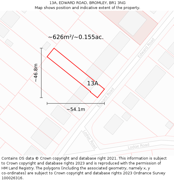 13A, EDWARD ROAD, BROMLEY, BR1 3NG: Plot and title map