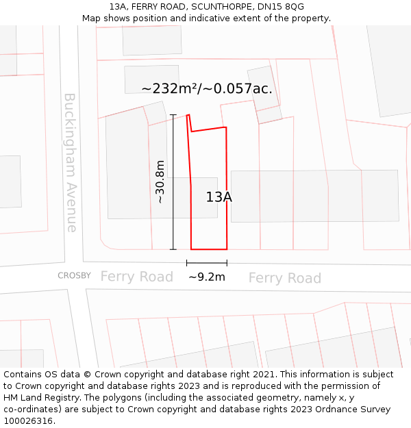 13A, FERRY ROAD, SCUNTHORPE, DN15 8QG: Plot and title map