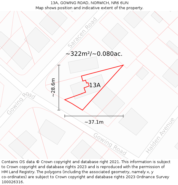 13A, GOWING ROAD, NORWICH, NR6 6UN: Plot and title map
