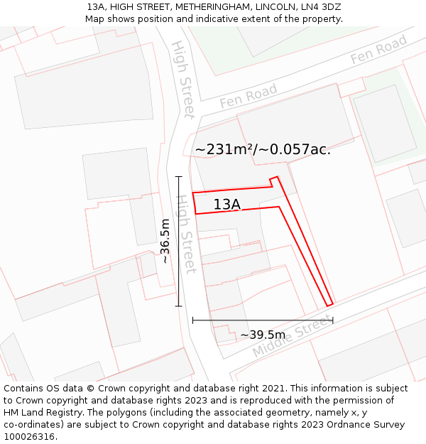 13A, HIGH STREET, METHERINGHAM, LINCOLN, LN4 3DZ: Plot and title map