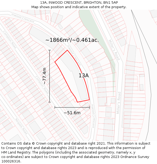 13A, INWOOD CRESCENT, BRIGHTON, BN1 5AP: Plot and title map