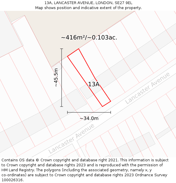 13A, LANCASTER AVENUE, LONDON, SE27 9EL: Plot and title map