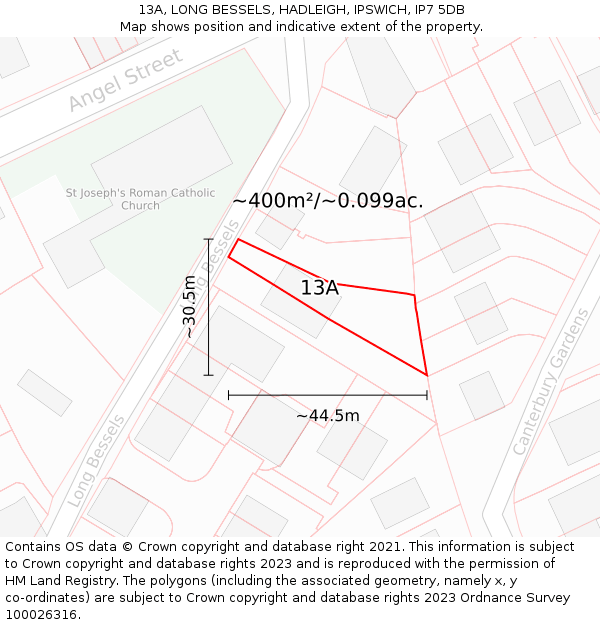 13A, LONG BESSELS, HADLEIGH, IPSWICH, IP7 5DB: Plot and title map