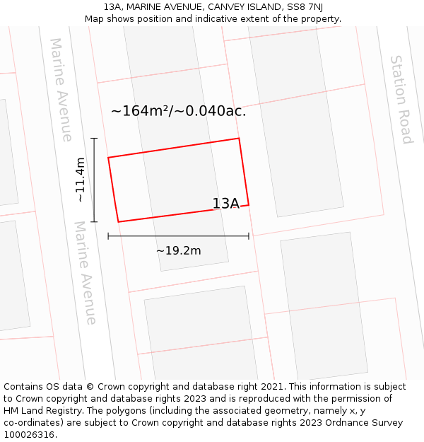 13A, MARINE AVENUE, CANVEY ISLAND, SS8 7NJ: Plot and title map