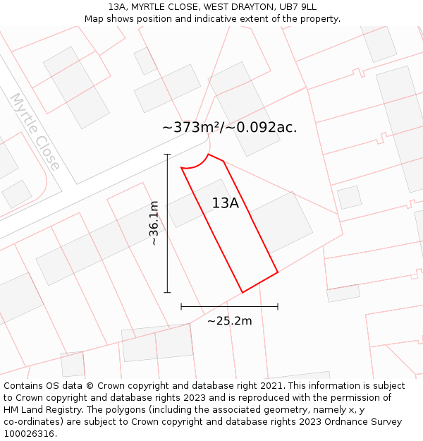 13A, MYRTLE CLOSE, WEST DRAYTON, UB7 9LL: Plot and title map