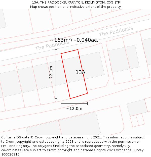 13A, THE PADDOCKS, YARNTON, KIDLINGTON, OX5 1TF: Plot and title map