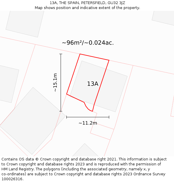 13A, THE SPAIN, PETERSFIELD, GU32 3JZ: Plot and title map