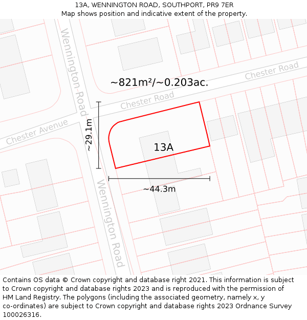 13A, WENNINGTON ROAD, SOUTHPORT, PR9 7ER: Plot and title map