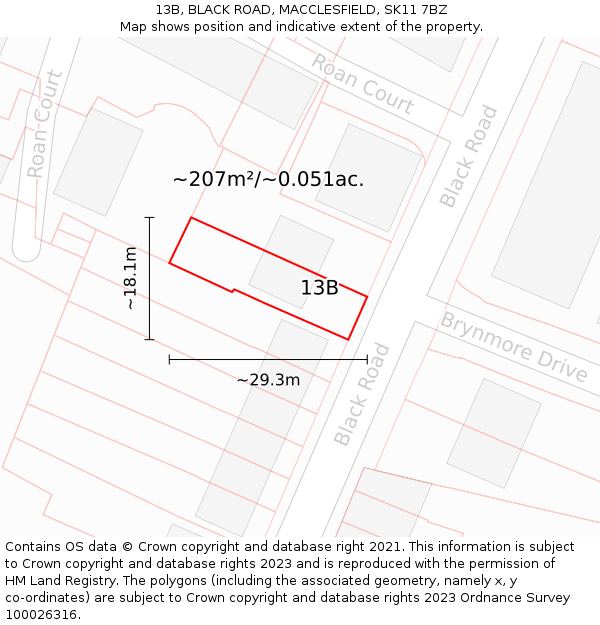 13B, BLACK ROAD, MACCLESFIELD, SK11 7BZ: Plot and title map