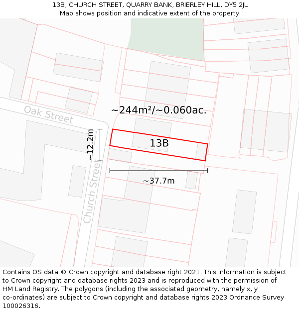13B, CHURCH STREET, QUARRY BANK, BRIERLEY HILL, DY5 2JL: Plot and title map
