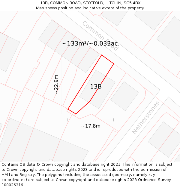 13B, COMMON ROAD, STOTFOLD, HITCHIN, SG5 4BX: Plot and title map