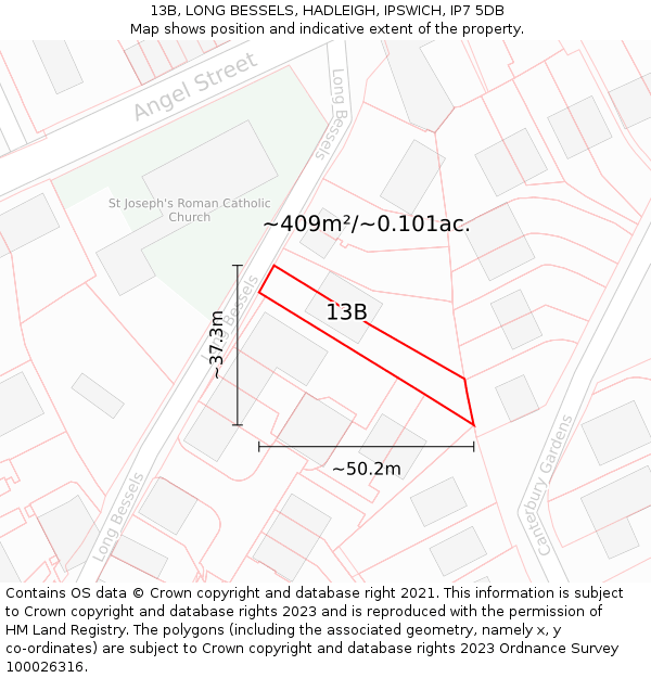 13B, LONG BESSELS, HADLEIGH, IPSWICH, IP7 5DB: Plot and title map
