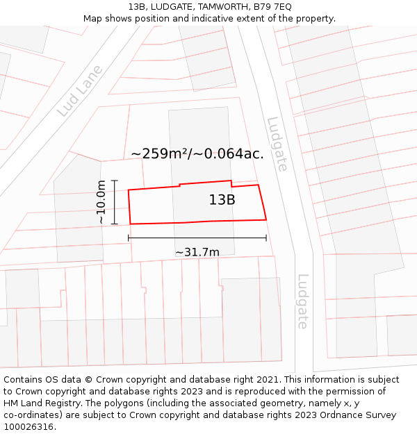 13B, LUDGATE, TAMWORTH, B79 7EQ: Plot and title map