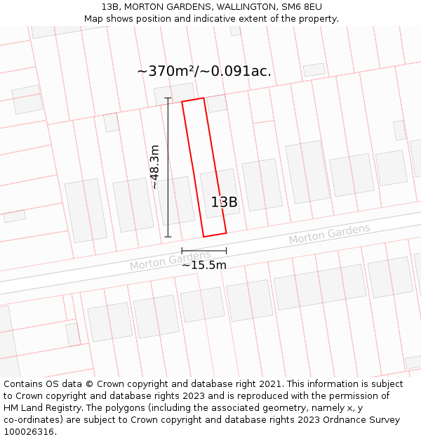 13B, MORTON GARDENS, WALLINGTON, SM6 8EU: Plot and title map