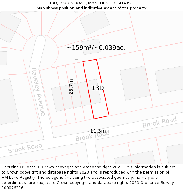 13D, BROOK ROAD, MANCHESTER, M14 6UE: Plot and title map