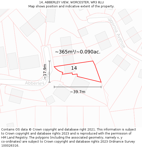 14, ABBERLEY VIEW, WORCESTER, WR3 8LU: Plot and title map
