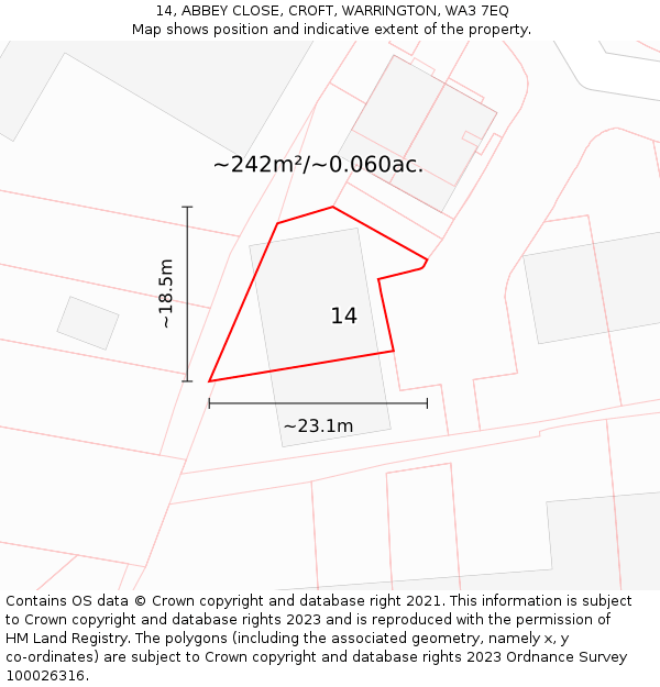 14, ABBEY CLOSE, CROFT, WARRINGTON, WA3 7EQ: Plot and title map