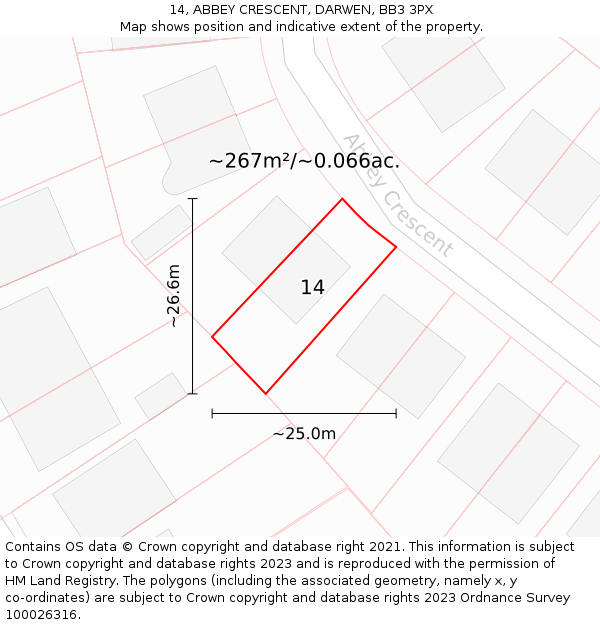 14, ABBEY CRESCENT, DARWEN, BB3 3PX: Plot and title map