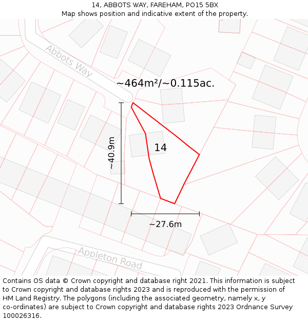 14, ABBOTS WAY, FAREHAM, PO15 5BX: Plot and title map