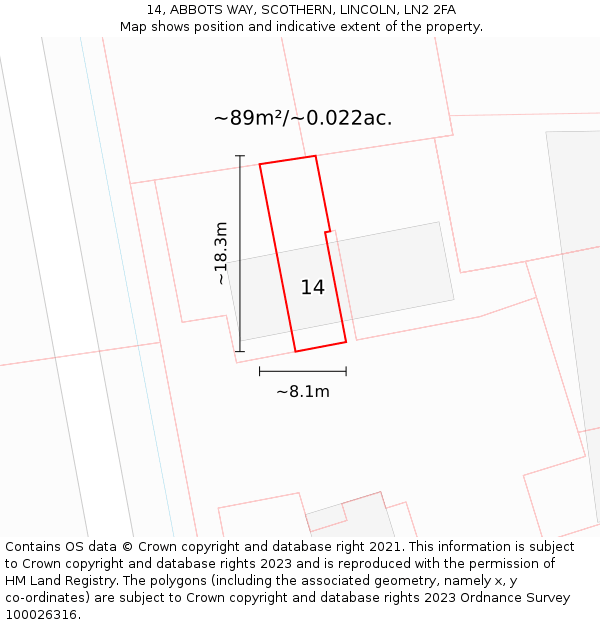 14, ABBOTS WAY, SCOTHERN, LINCOLN, LN2 2FA: Plot and title map