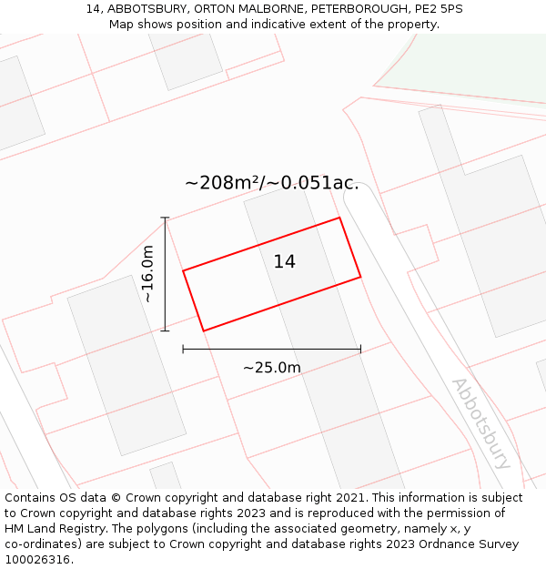 14, ABBOTSBURY, ORTON MALBORNE, PETERBOROUGH, PE2 5PS: Plot and title map