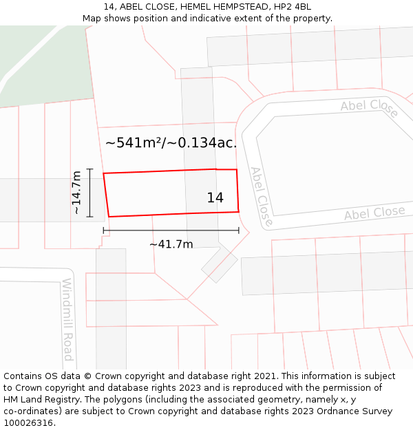 14, ABEL CLOSE, HEMEL HEMPSTEAD, HP2 4BL: Plot and title map