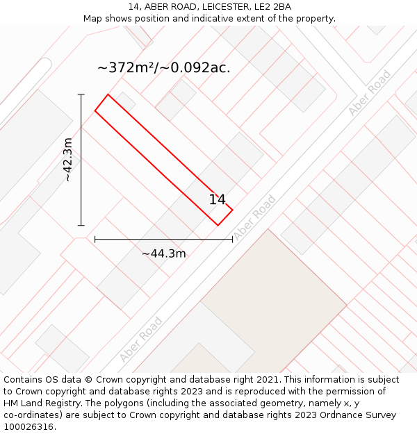 14, ABER ROAD, LEICESTER, LE2 2BA: Plot and title map