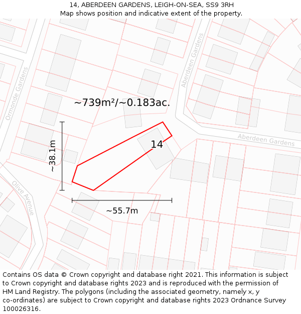 14, ABERDEEN GARDENS, LEIGH-ON-SEA, SS9 3RH: Plot and title map