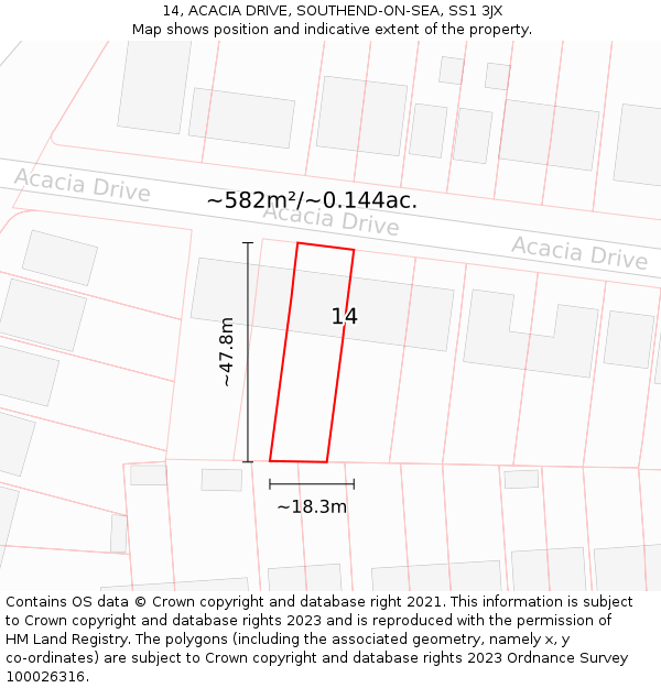 14, ACACIA DRIVE, SOUTHEND-ON-SEA, SS1 3JX: Plot and title map