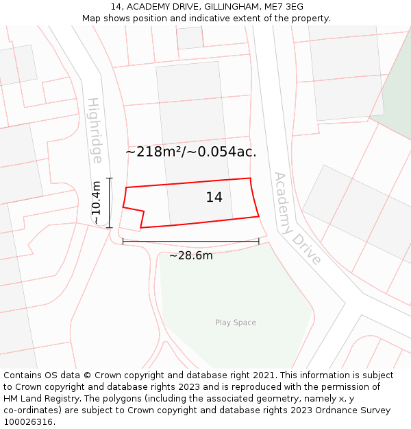 14, ACADEMY DRIVE, GILLINGHAM, ME7 3EG: Plot and title map