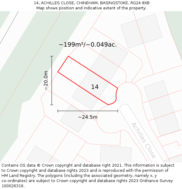 14, ACHILLES CLOSE, CHINEHAM, BASINGSTOKE, RG24 8XB: Plot and title map
