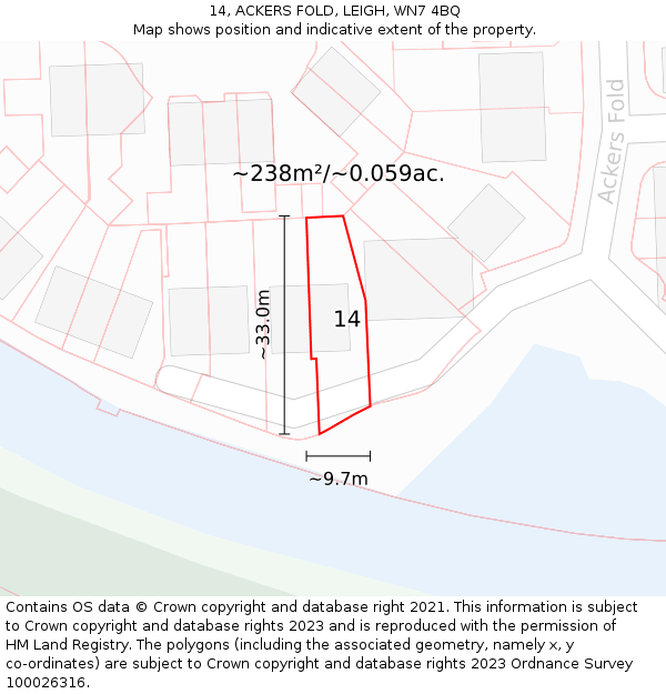 14, ACKERS FOLD, LEIGH, WN7 4BQ: Plot and title map